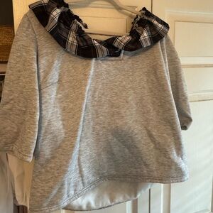 Plaid Collar Gray Top